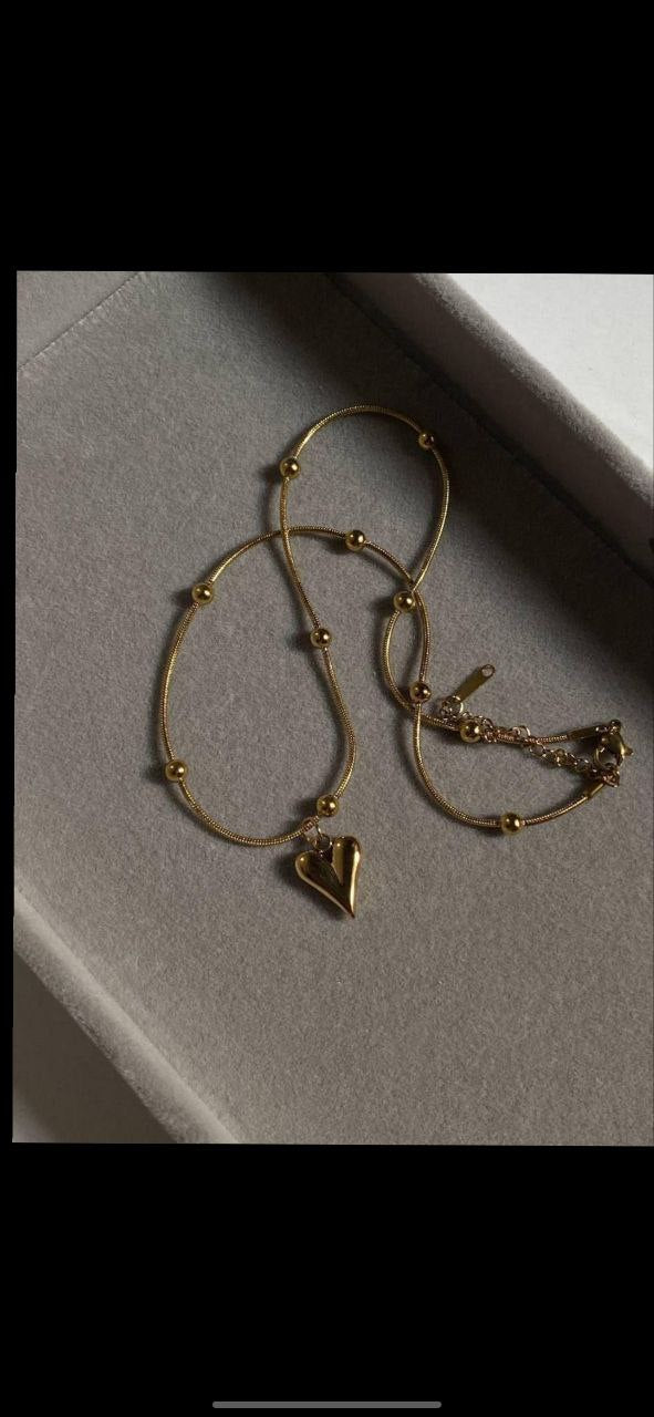 Golden Beaded Heart Necklace